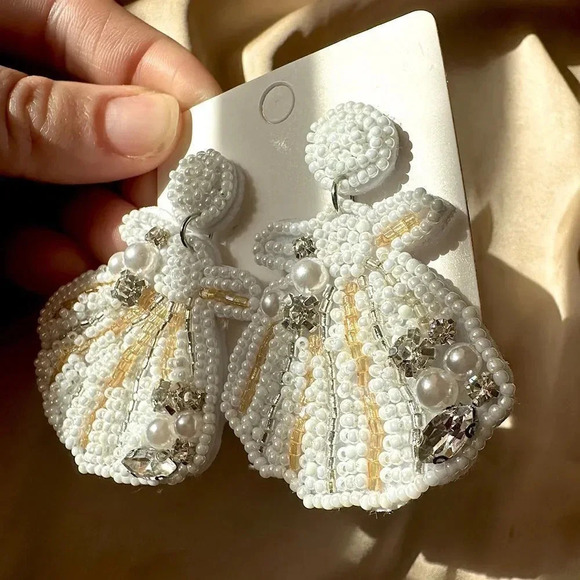 Anthropologie Beach Seashell Pearl Beaded Earrings Brand New - Picture 6 of 7